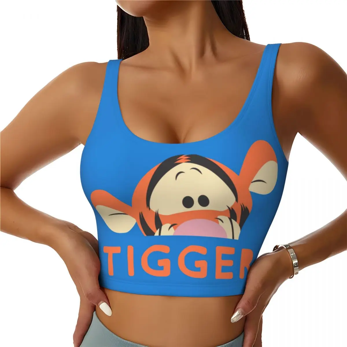 Custom High Impact Winnie The Pooh Peek-a-Boo Tigger Sports Bra Women's Gym Workout Yoga Crop Top