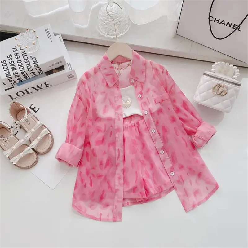 2024 Summer Girls Clothing Sets Children's Sunscreen Shirt+Shorts Two Piece Set Baby Kids Thin Clothing Suits 2pcs