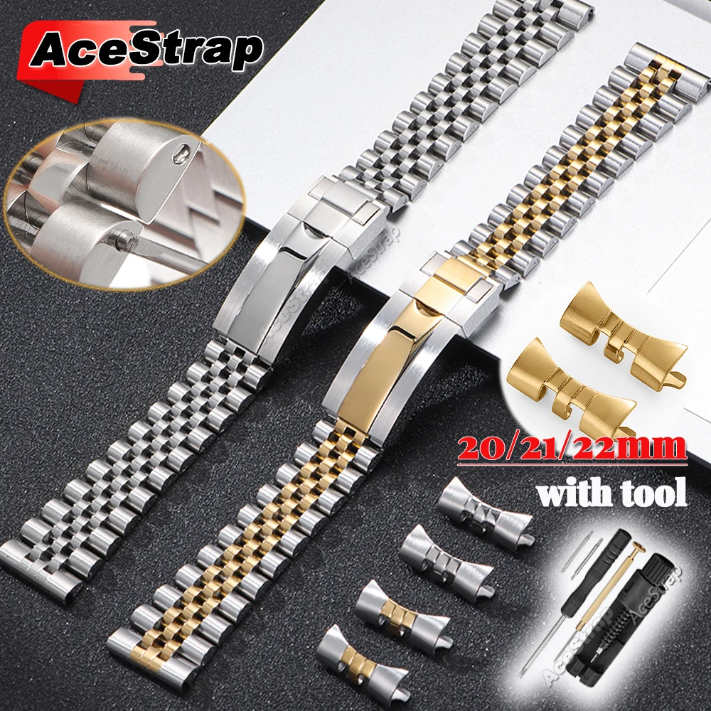 2025new Screw Chain Watch Strap Stainless Steel for Oyster Watch Band 20mm 21mm 22mm Universal Wristband for Rolex Flat Arc End