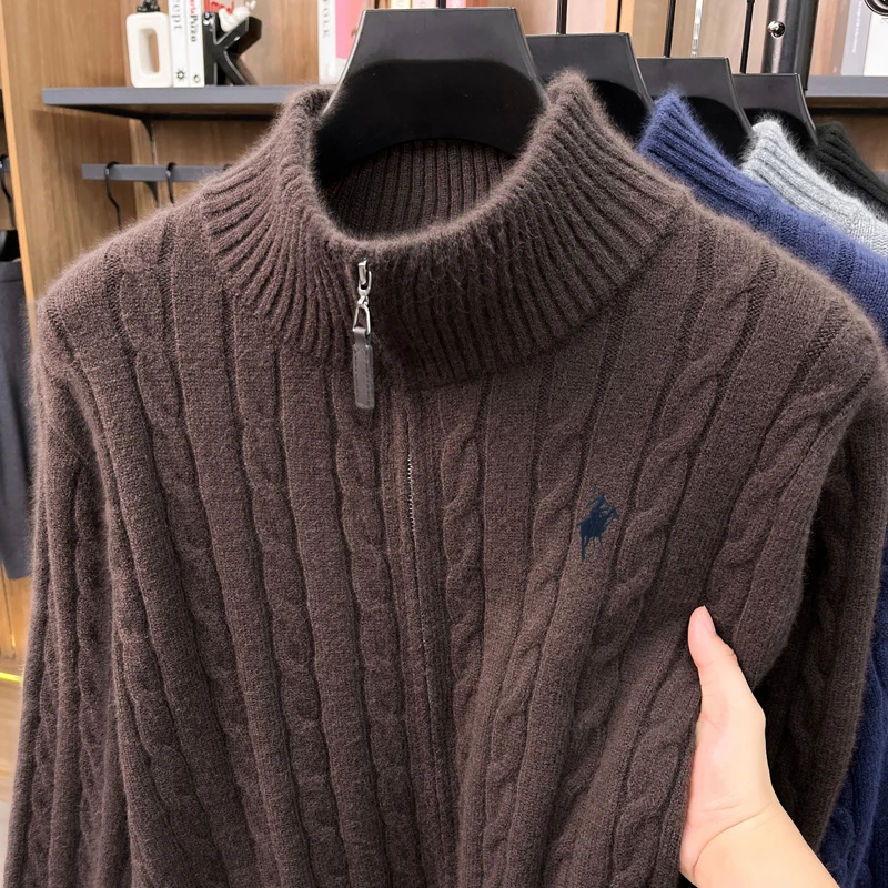 Hochwertiger Herren-Pullover Designer-Marke Klassischer Paul Pony Bestickter Reißverschluss Stehkragen Herbst Winter Koreanischer Lässiger Strickpullover – Detail 16