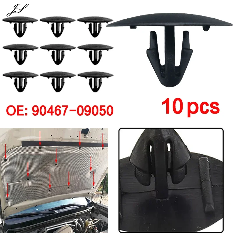 10pcs Car Hood Insulation Retainer Clips 90467-09050 For Toyota Alphard Camry Estima Kluger Land cruiser Yaris Rav4 Prius Lexus