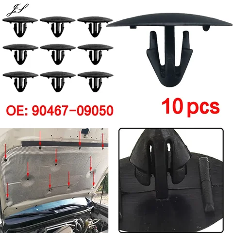 10 шт. креплений для изоляции капота автомобиля 90467-09050 для Toyota Alphard, Camry, Estima, Kluger, Land Cruiser, Yaris, Rav4, Prius, Lexus