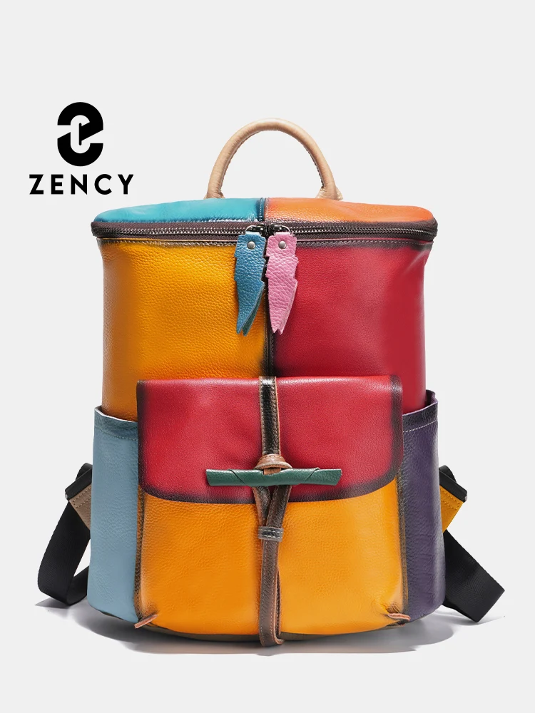 Zency Women's Soft Cow Leather Backpack Large Capacity Rucksack Knapsack New 2024 Fashion Designer Bookbags Back Pack PurseBolsa