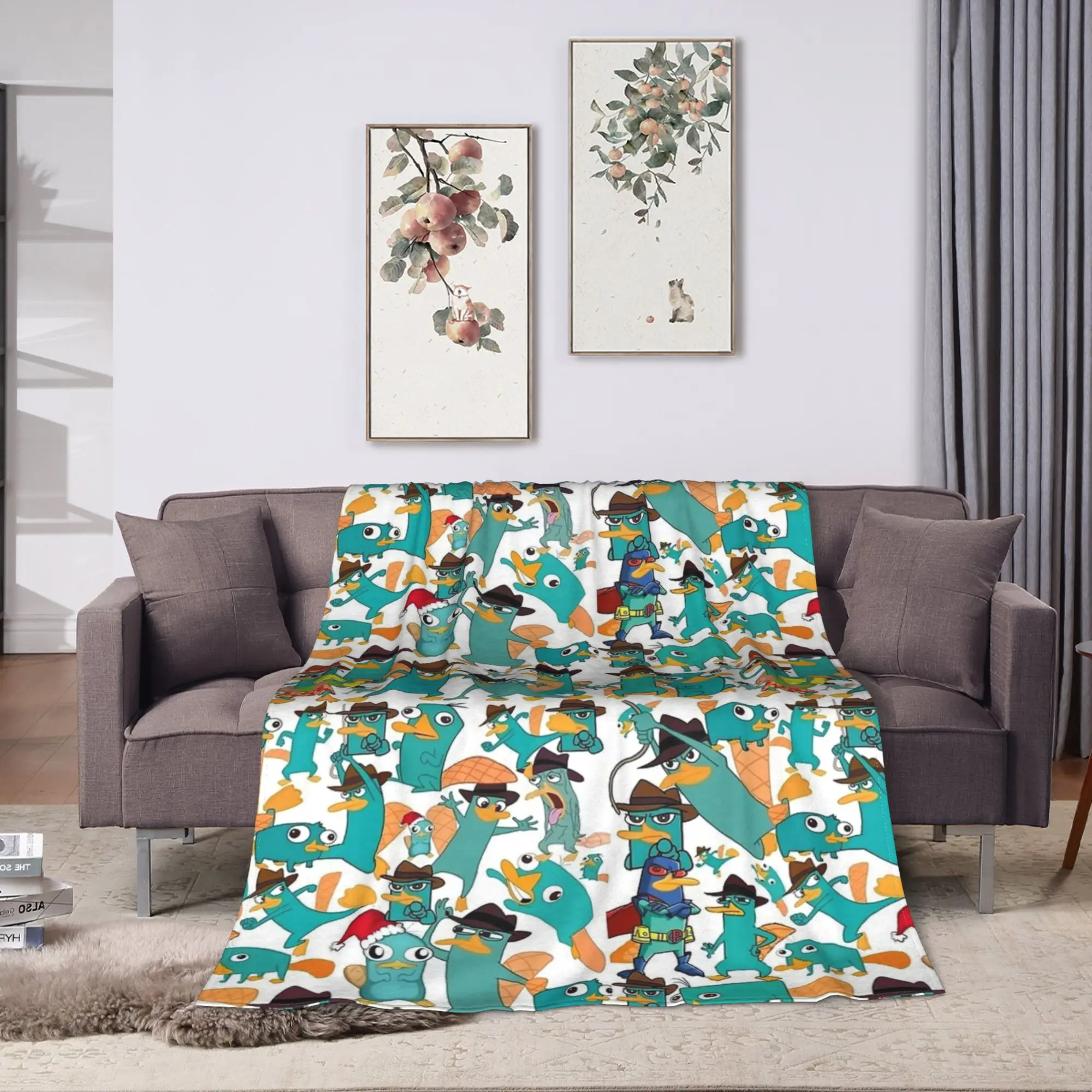 Perry the Platypus Cartoon Duck Plush Blanket Students Flannel Throw Blanket For Couch Chair Warm Customized Quality Bedspread