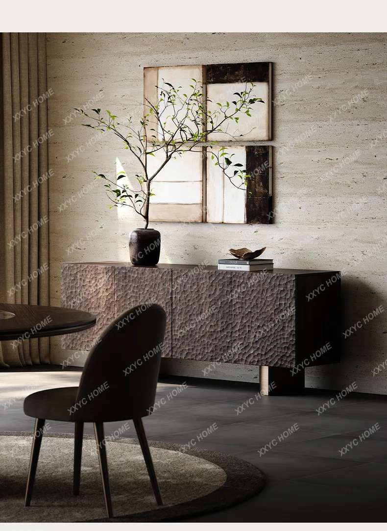Medieval solid wood dining side cabinet integrated against the wall light luxury high-end 2 engraved cabinet