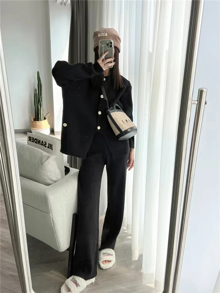 Women Sweater Winter 2 Piece Sets Elegnat Knitted Suits Female Sweaters Vintage Womens Pants High Waist Autumn Vintage Vestidos