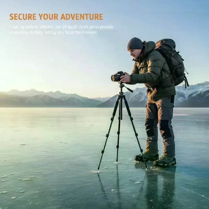 1 Pair M L Crampons Shoes Cover 24 Teeth Anti-Slip Ice Grips Gripper Shoes Boot Hiking Ice Climbing Shoe Spikes Climbing Chain