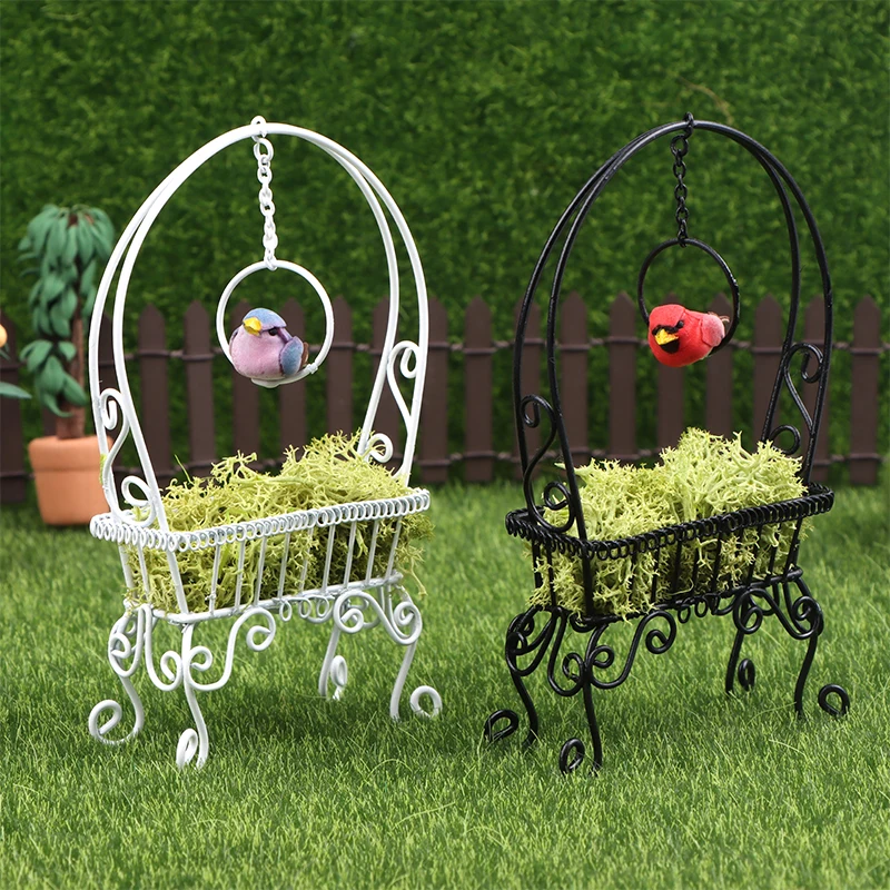 1:12 Dollhouse Miniature Iron Art Flower Rack Vertical Bird Ring Garden Stand Garden Storage Stand Model Micro Landscape Decor image 3
