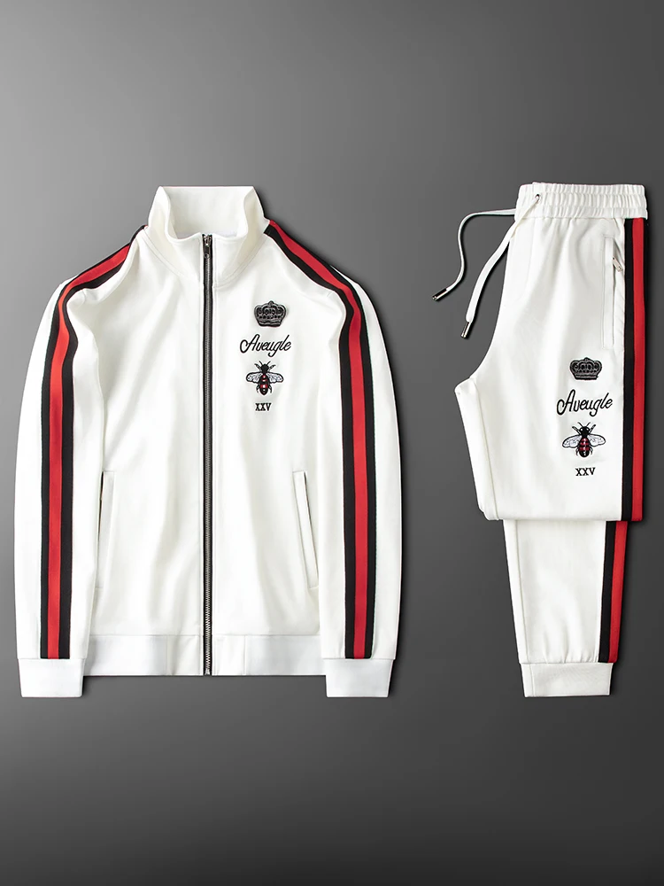 

Мужской повседневный спортивный костюм Ja Charles осень-зима: куртка со воротником-стойкой и брюки с узором в виде пчел, длинный рукав, нейлон