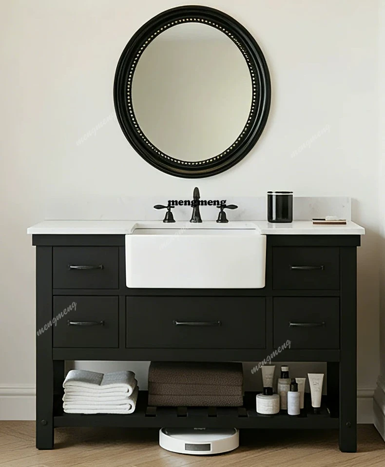 French Bathroom Cabinet Combination Black Oak Painted Toilet Washstand Pool Washbasin Cabinet