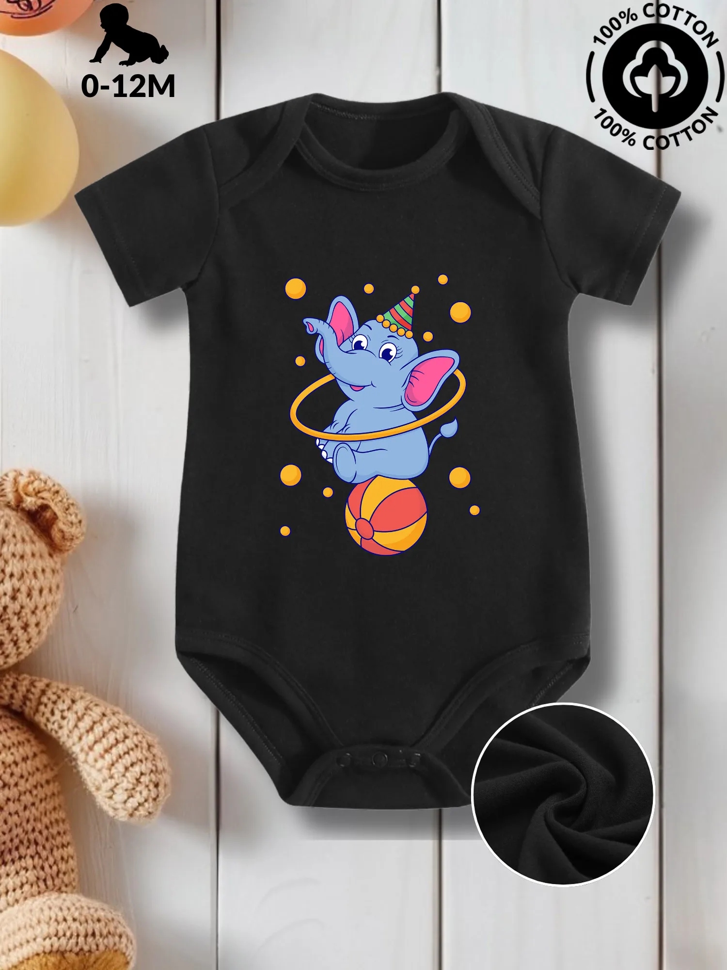

Elephant On The Ball Unisex Baby Crawling Suit, Pure Cotton Skin Care Onesie, All-Season Wear Black Bodysuit 190GSM