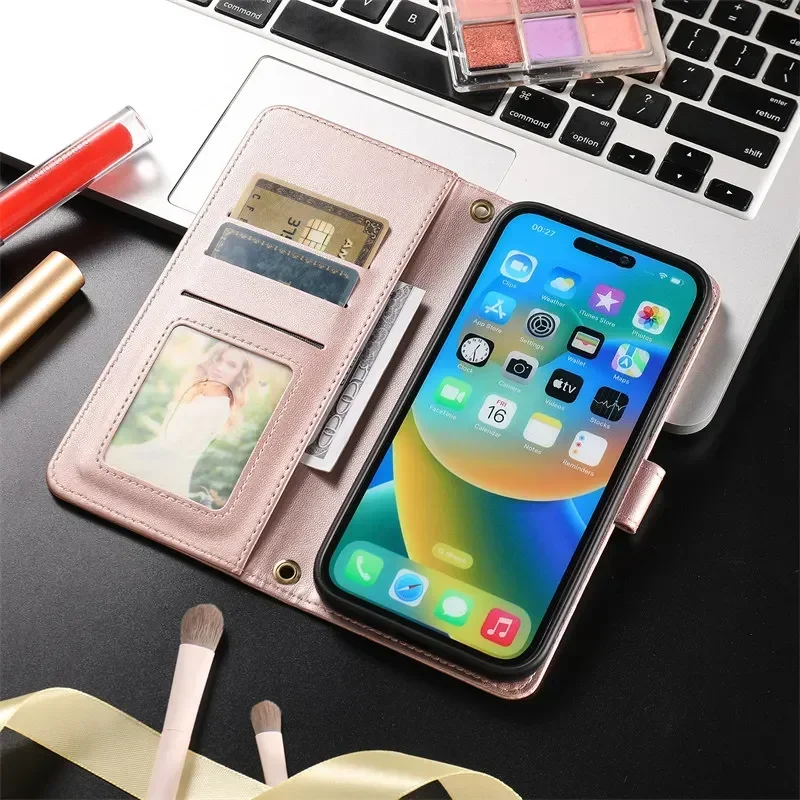 جراب هاتف طويل بحبل طويل مع محفظة من الجلد لهاتف آيفون 16 15 14 Pro Max 16E 13 12 11 X XS XR SE 8 7 Plus غطاء حامل كوكه