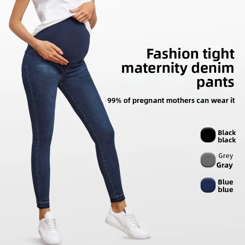 

Европейские и американские джинсы для беременных с высокой талией и поддержкой живота, модные, облегающие, с зауженными штанинами, эластичные, осенне-зимние модели.