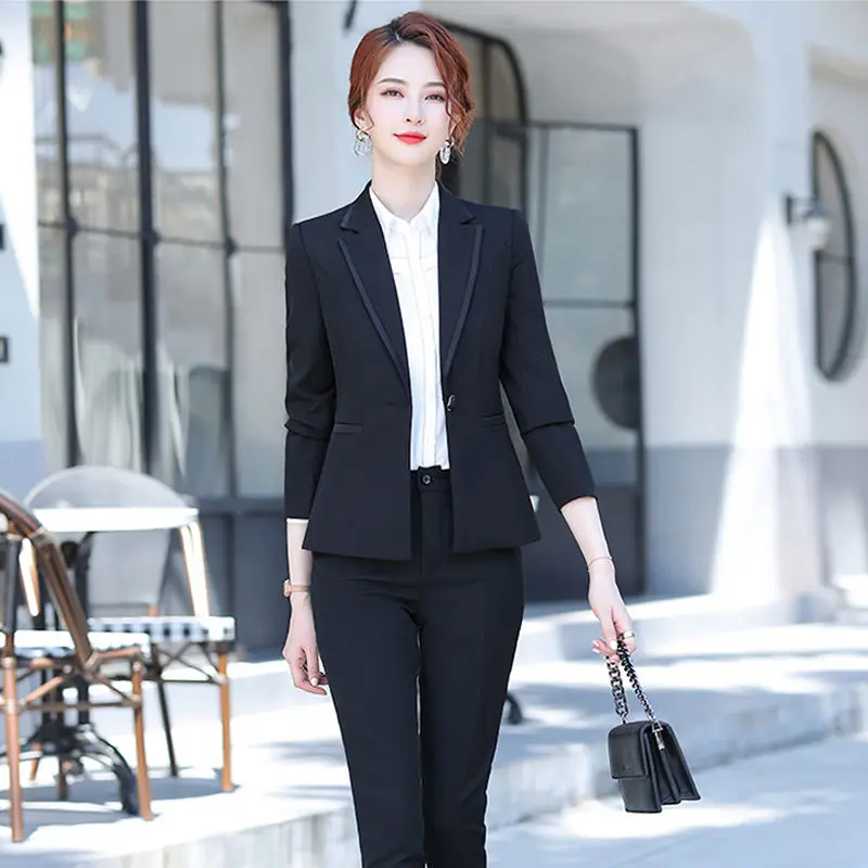 Women Blazers Office Long Sleeve Elegant Single Breasted Coat Or Pants Or 2pcs Casual Office Lady Chic High Street Clothes