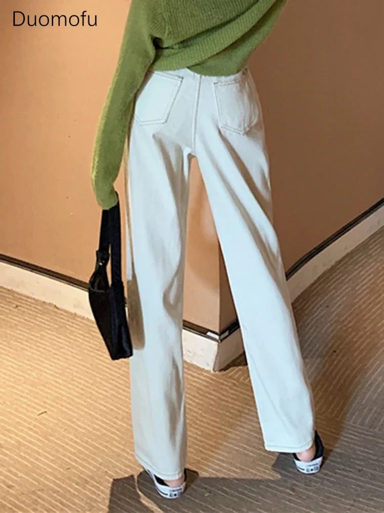 Duomofu الكورية شيك سستة زر فضفاض جينز الإناث غير رسمية الصيف جديد عالية الخصر سليم موضة خمر مستقيم S-L النساء الجينز