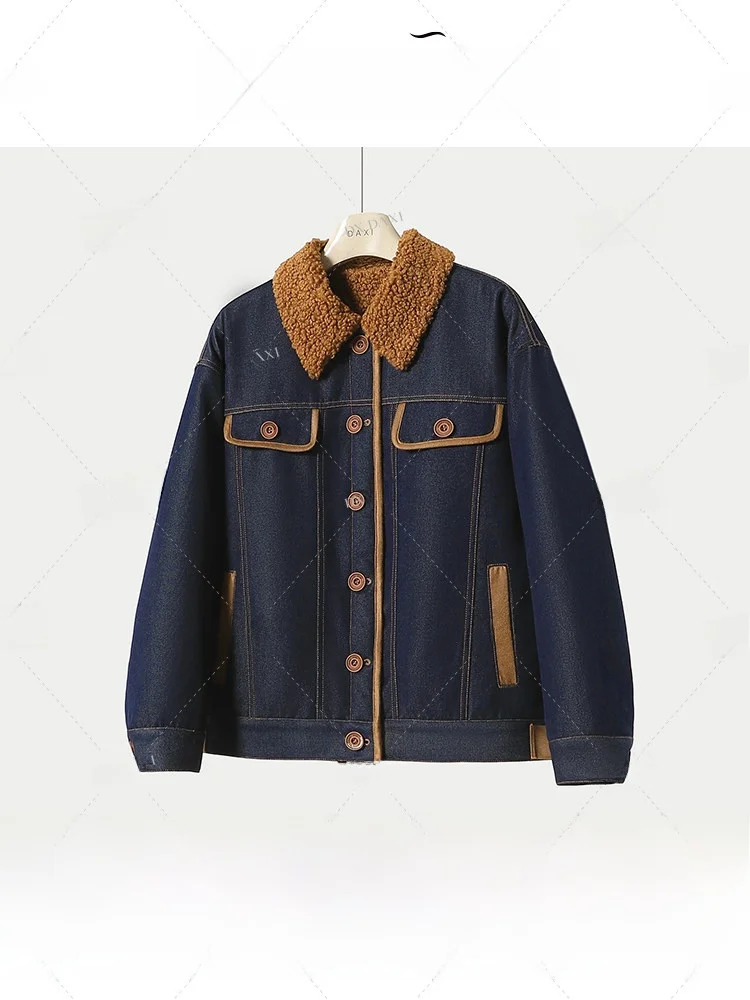 

Теплый джинсовый джинсовый воротник большого размера, женский джинт в Корейском стиле, осень-зима, Новое поступление, удобное фланелевое джинсовое пальто