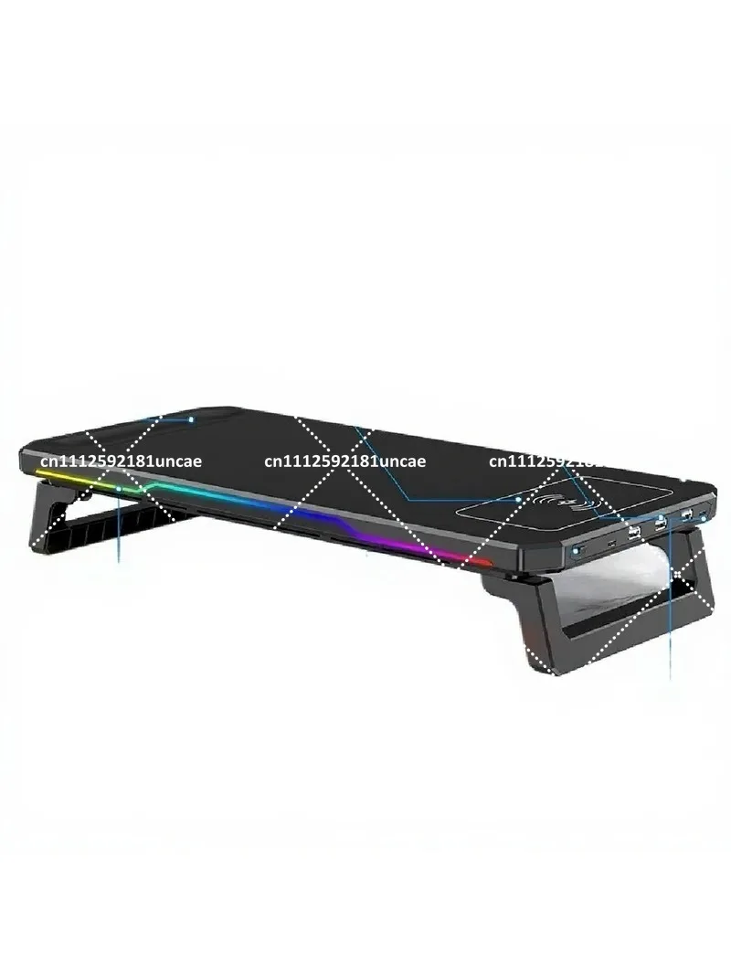 RGB Height-Adjustable Monitor Stand with Docking Station, Desktop Storage Rack, Folding LED Stand for Desk