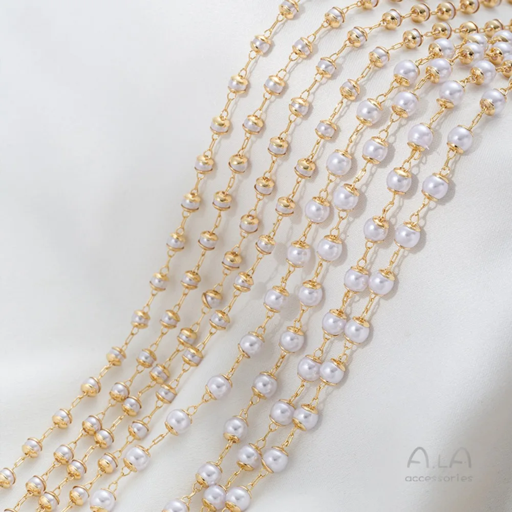 14K الذهب اللون حبة قبعة زهرة حامل حقيبة تقليد اللؤلؤ اليدوية سلسلة DIY اليدوية سوار قلادة مجوهرات سلسلة فضفاضة #2