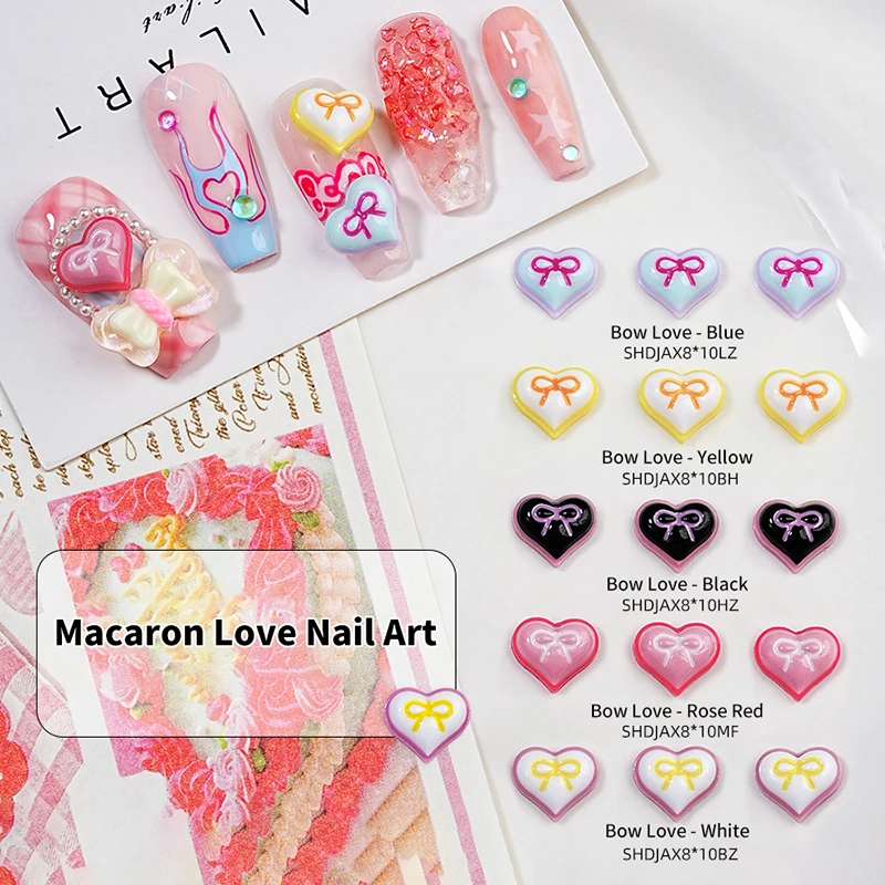 10 Pcs/Bag Mixed Resin Love Heart Nail Art Decorations 3d Acrylic Charms Kawaii Colorful Bow Rhinestone Diy Manicure Tools Parts