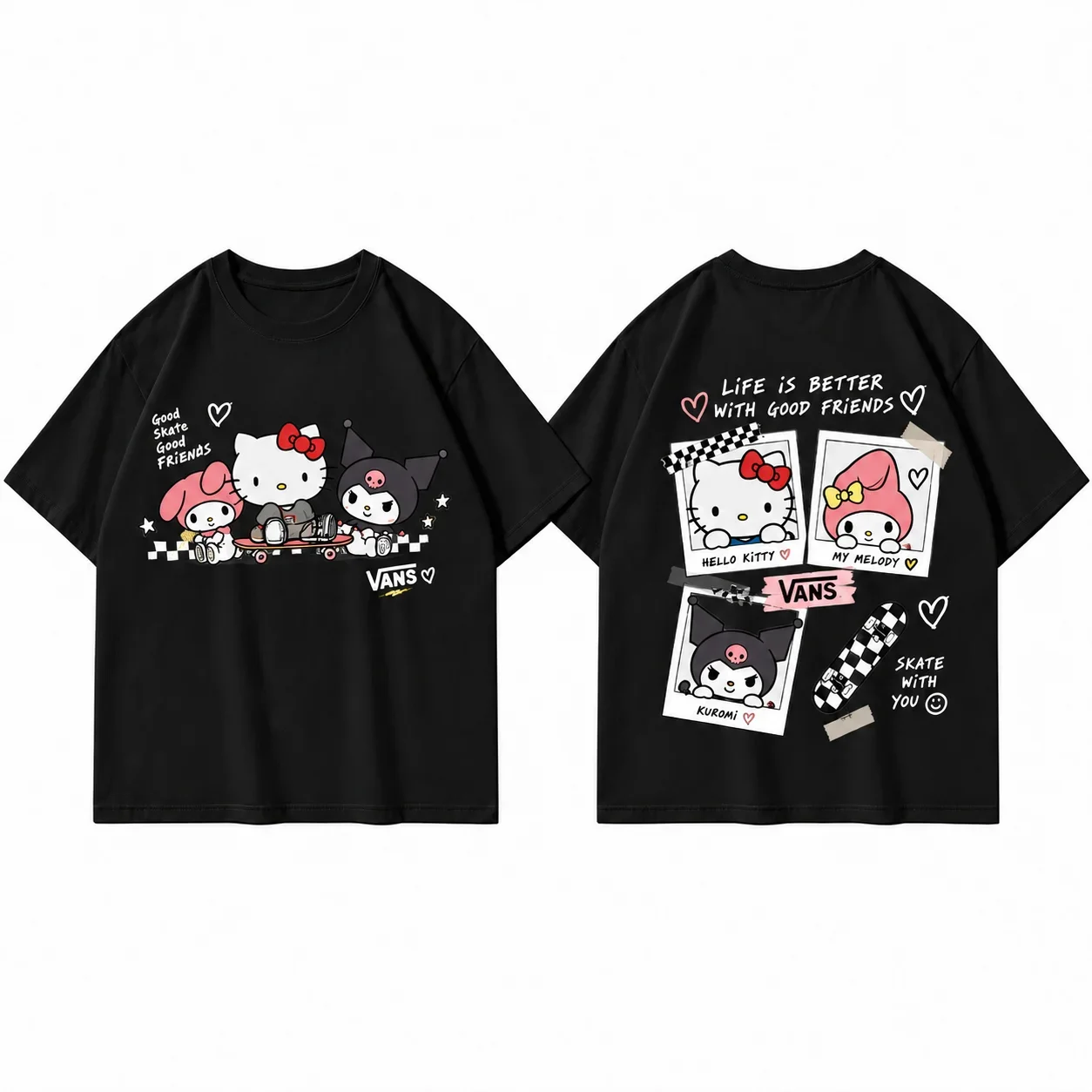Hello Kitty White Tee Oversized Graphic Art Print Short Sleeve Streetwear Top for Men And Women Cool Parent Child Basebal