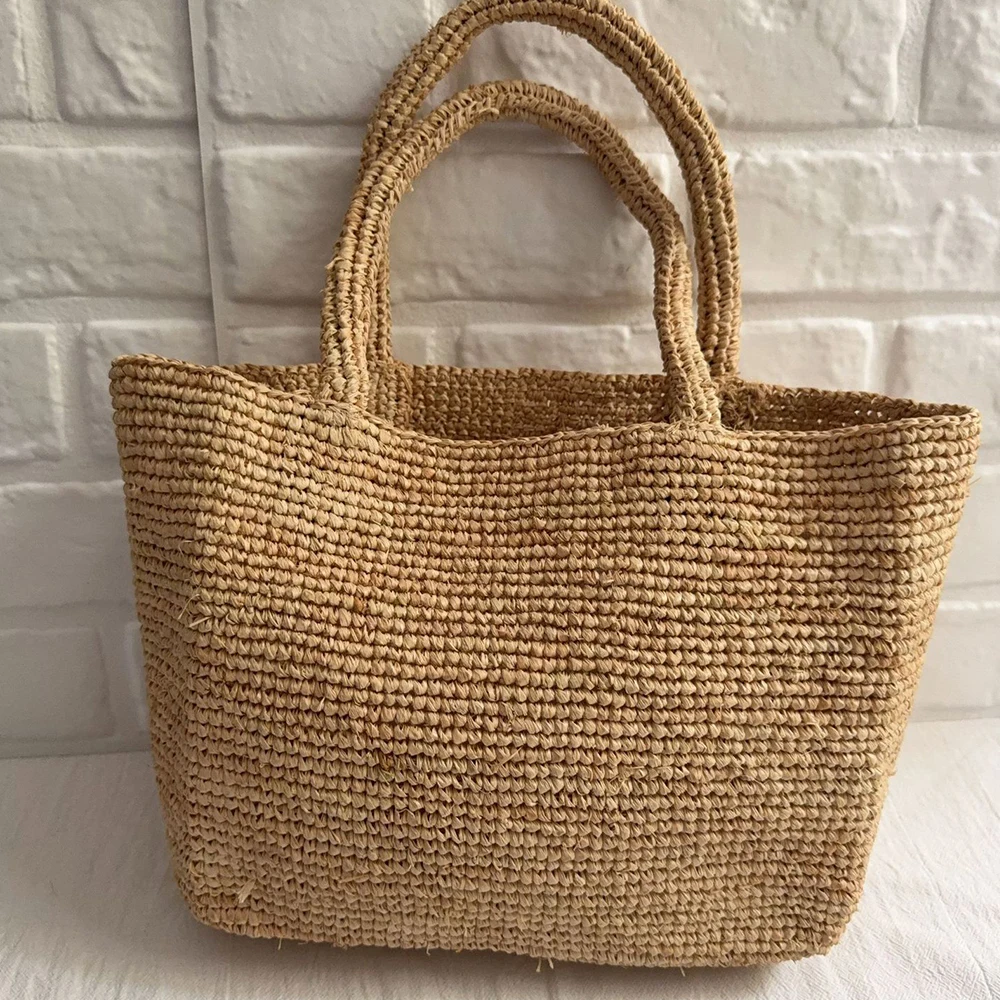 Handmade Raffia Straw Bags for Women Shoulder Bag Summer Woven Beach Bag NEW Natural Grass Handbag Vacation Shopper Tote Purses image 2