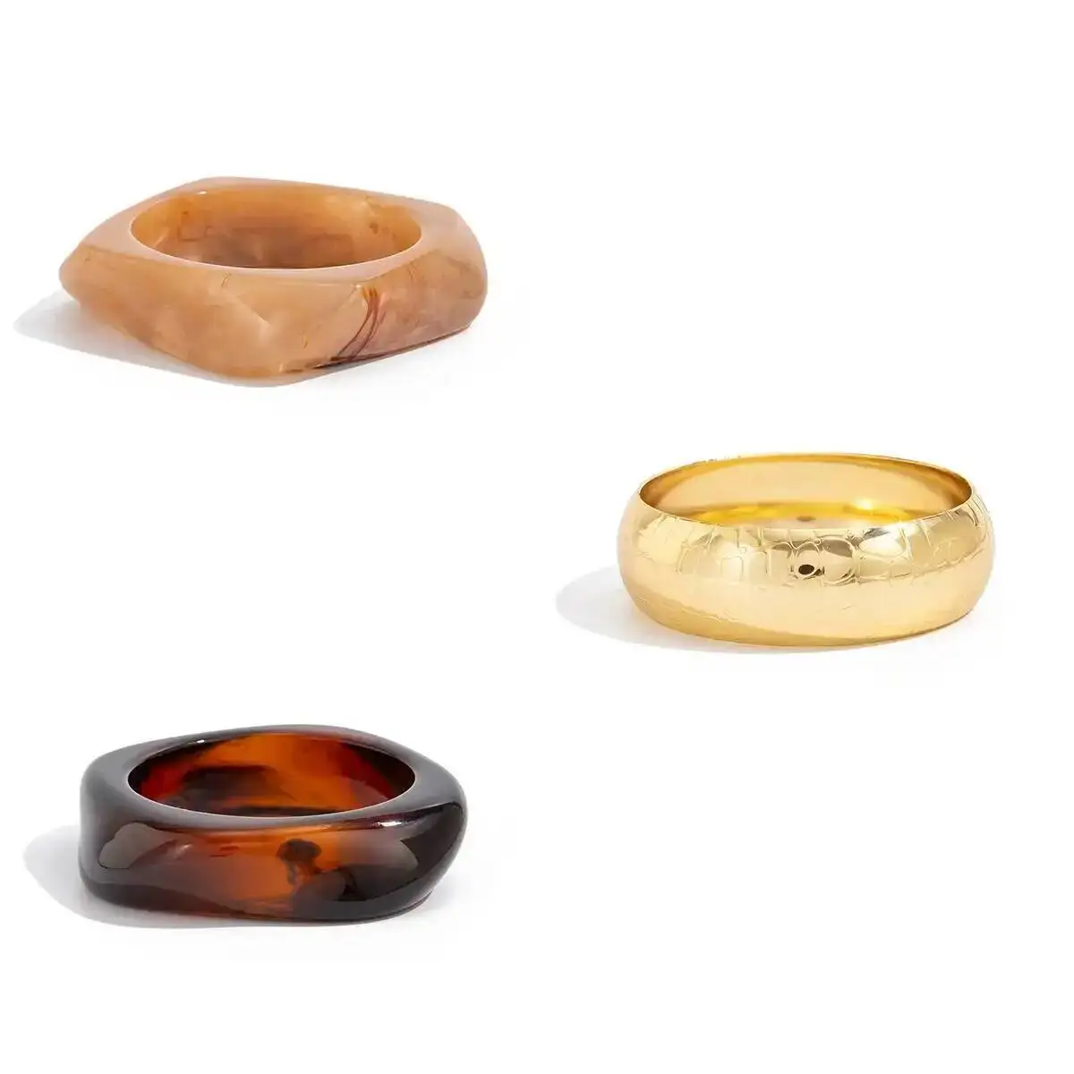 KunJoe 3 أنماط أنيقة السلس الراتنج الاكريليك سميكة الإسورة للنساء جديد عصري هندسي جولة المعادن واسعة سوار مجوهرات الحفلات