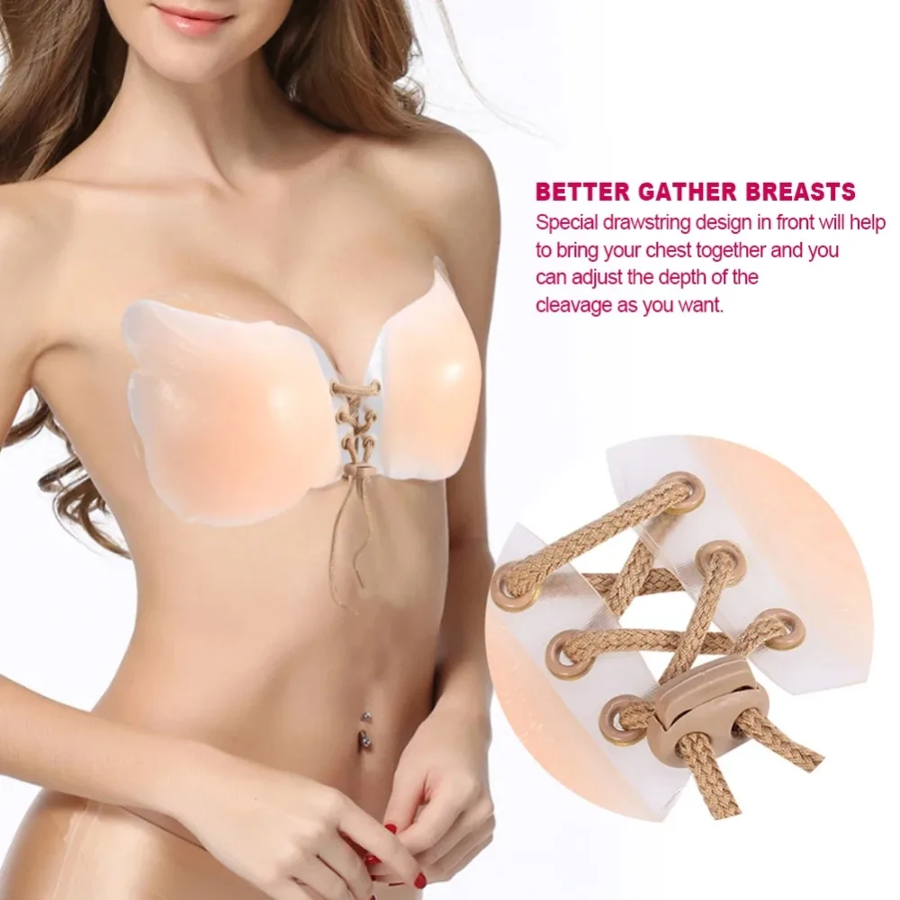 

Adjustable Strapless Invisible Bra Silicone Breast Gather Push Up Self-Adhesive Drawstring Backless Bra Backless Breast Enhancer