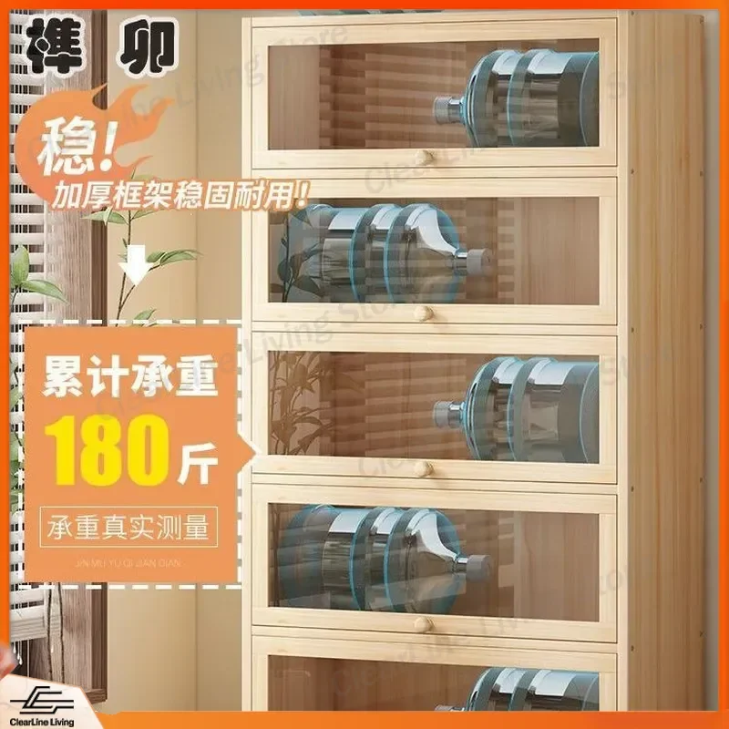Solid Wood Bookcase with Dust-proof Glass Door Multi-layer Floor-to-ceiling Storage Shelf for Living Room Bedroom and