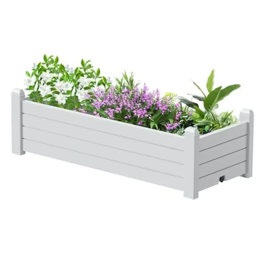 Raised Garden Bed Outdoor, Resin Weatherproof Planter Box with Drain Hole and Water Level Detector, for Planting Plants Vegetab