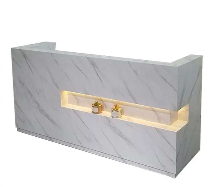 Luxury Wooden White Marble Reception Desk Modern Counter Table For Salon