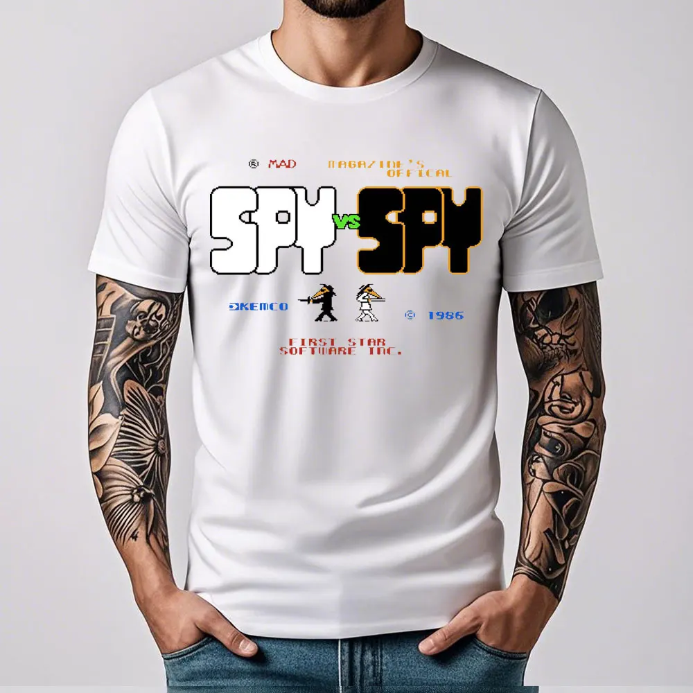 Men's Spy Vs Spy Graphic T Shirt Summer Cotton Crew Neck Retro 80s Cartoon Print Funny Humorous Vintage Style Fashion Tee Shirts