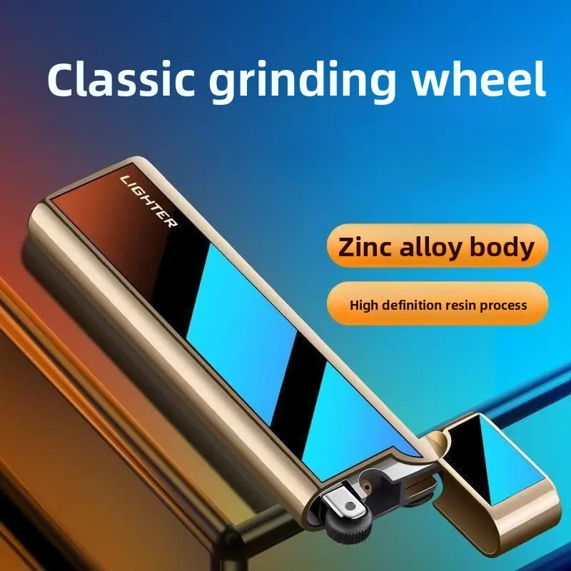 Slim and Thin Creative High-definition Resin Craftsmanship, Fashionable and Elegant Open Flame, Metal Grinding Wheel Ignition