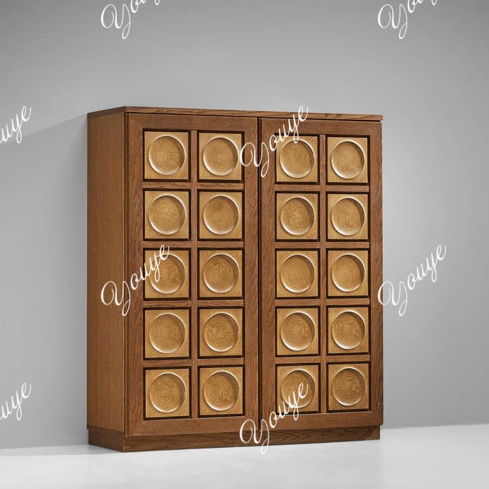 

J French Medieval Solid Wood Carved Dining Side Cabinet, Living Room Storage Side Cabinet Against The Wall