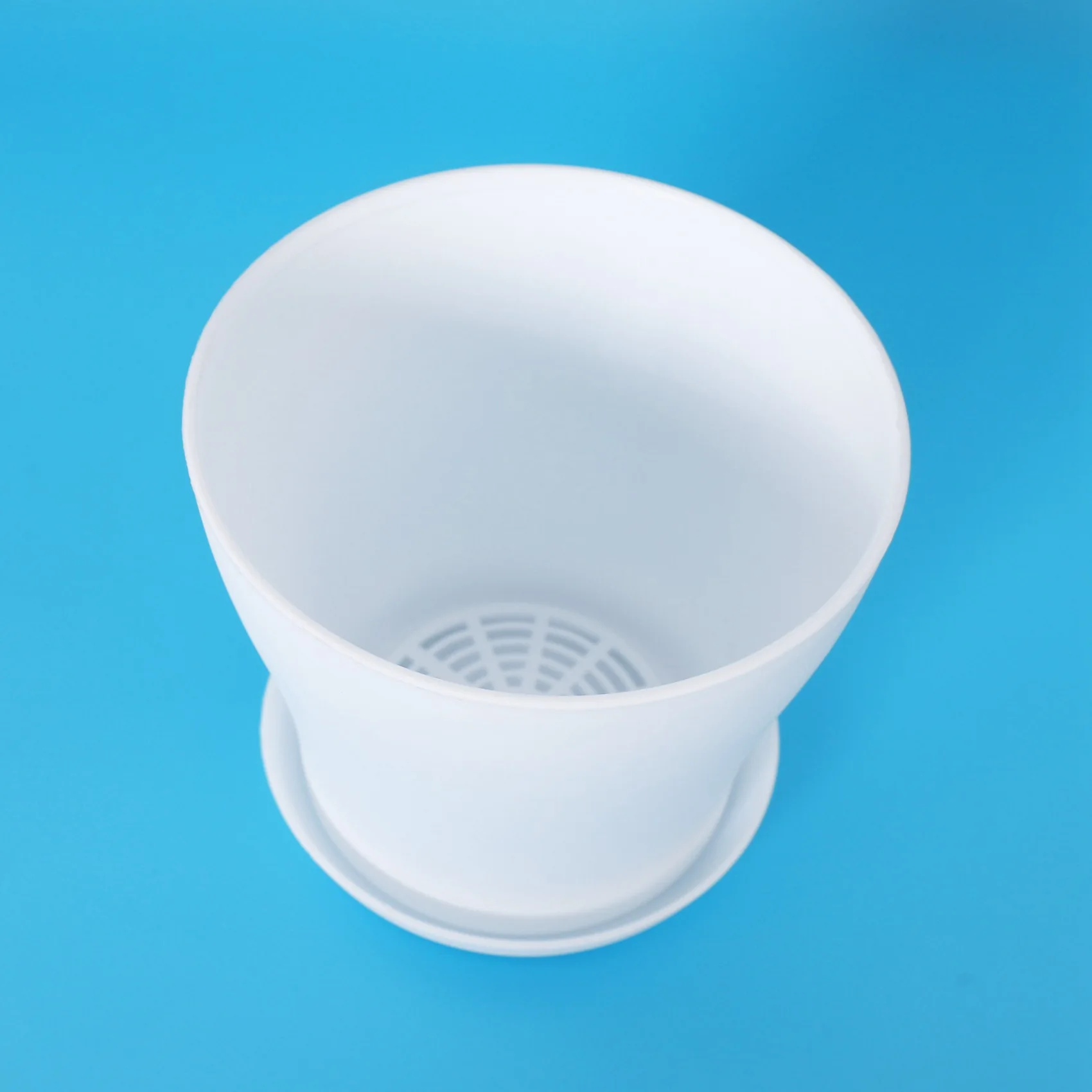 BMBY-6X Plastic Plant Flower Pot Planter With Saucer Tray Round Gloss Home Garden Decor, White Upper Caliber -, 14Cm