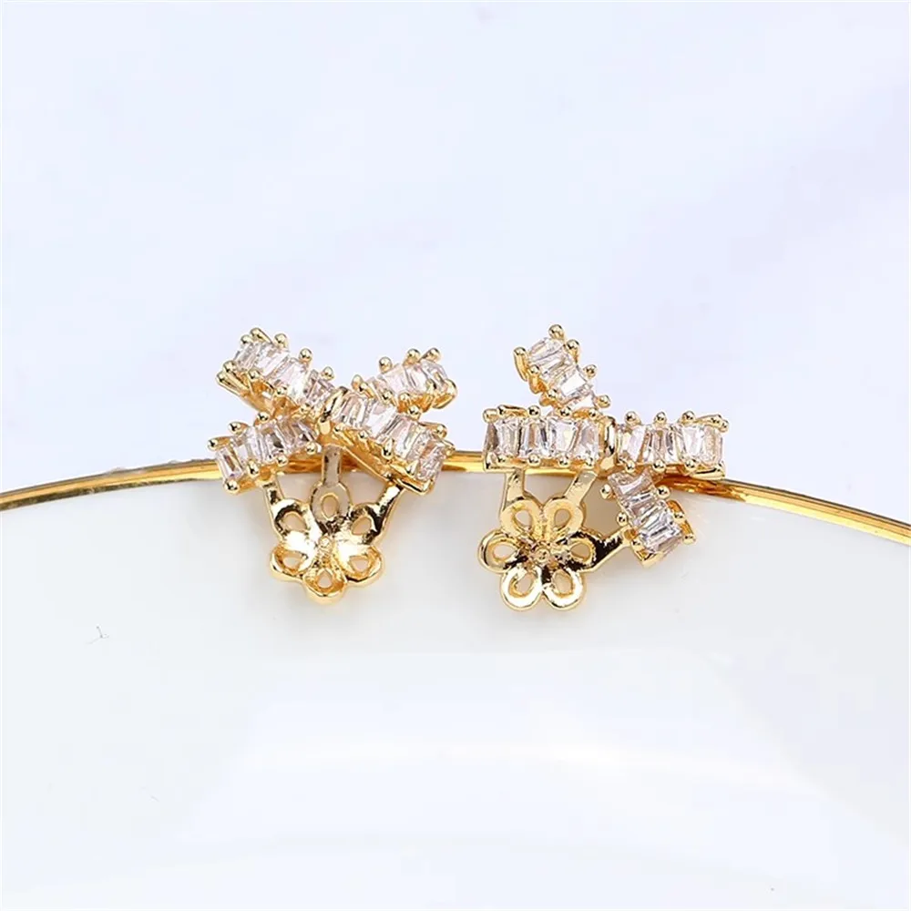 14K Gold Pearl Stud Earrings Setting Base Simple Fashion Handmade DIY Jewelry Making Findings 19 Style Temperament