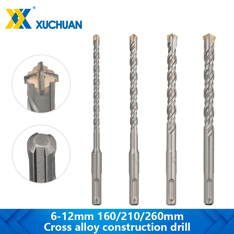 XUCHUAN Concrete SDS Plus Bit Cross Cutter Head Double Auger Hammer 160/210/260mm Wall Brick Block Electric Hammer Masonry Bit