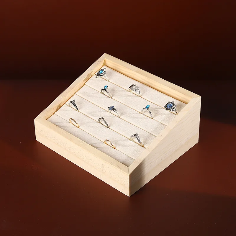 1pc Wood Jewelry Display Tray Pendant Earrings Stand Holder Ring Cases Box Desktop Jewellery Storage Rack Counter Showcase Props