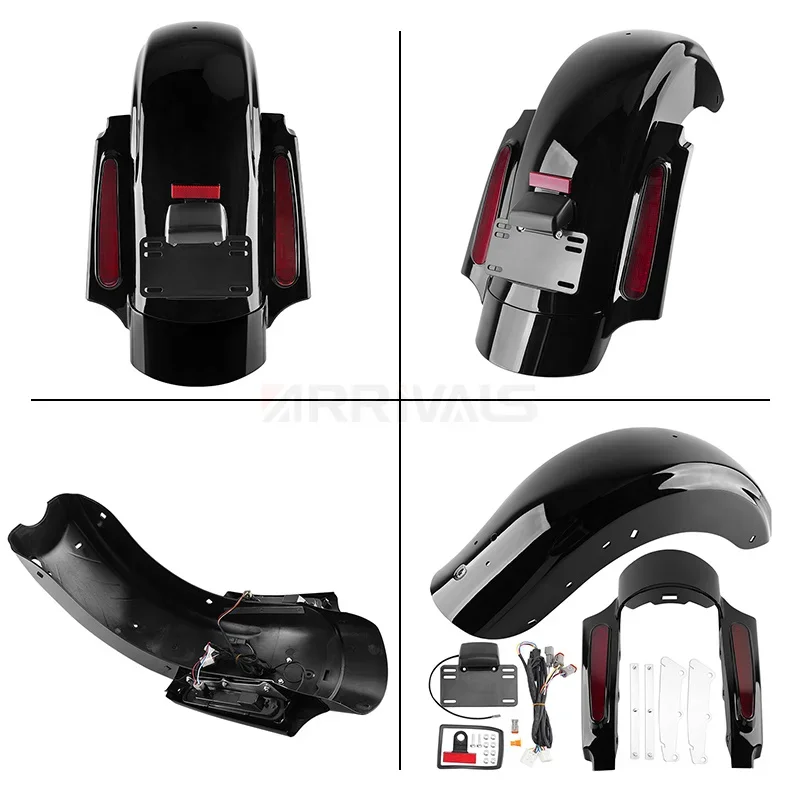 Motorcycle Mudguards LED Rear Fender System Extension Fascia Set For Harley Touring Road King Electra Glide 2009-2013