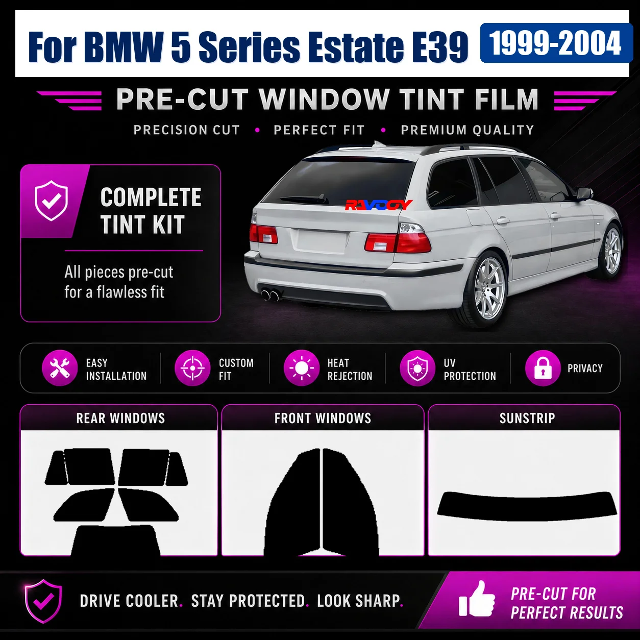 For BMW 5 Series Estate E39 1999-2004 Pro-Grade Complete Window Precut Tint Film Vehicle Sun Shade