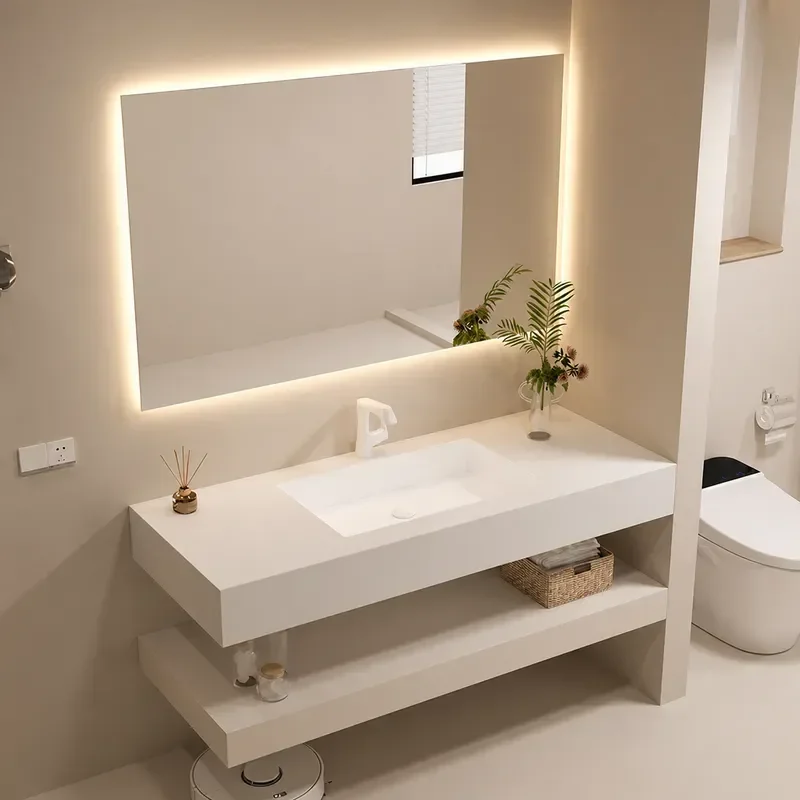27 Inch Rock Slab Integrated Ceramic Basin Seamless Bathroom Washbasin Countertop Double Sink