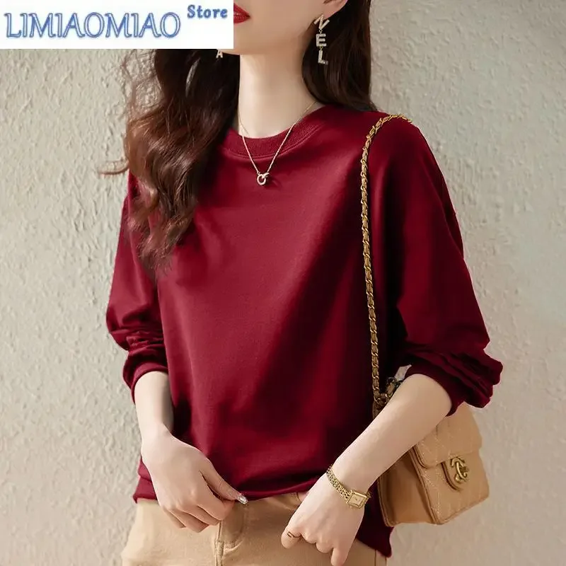 Fashion Solid Color Spring Autumn Sweatshirts Women New Classic Long Sleeve O-collar Office All-match Lady Comfortable Top