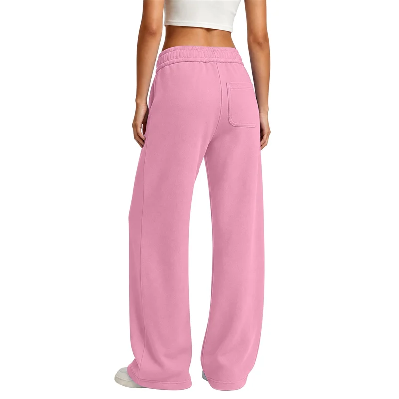 NEUE einfarbige Damen-Sweatpants, lässig und bequem, Damen-Hose mit Kordelzug, gerade geschnitten, lockere, lässige Hose mit Kordelzug, weites Bein – Detail 10