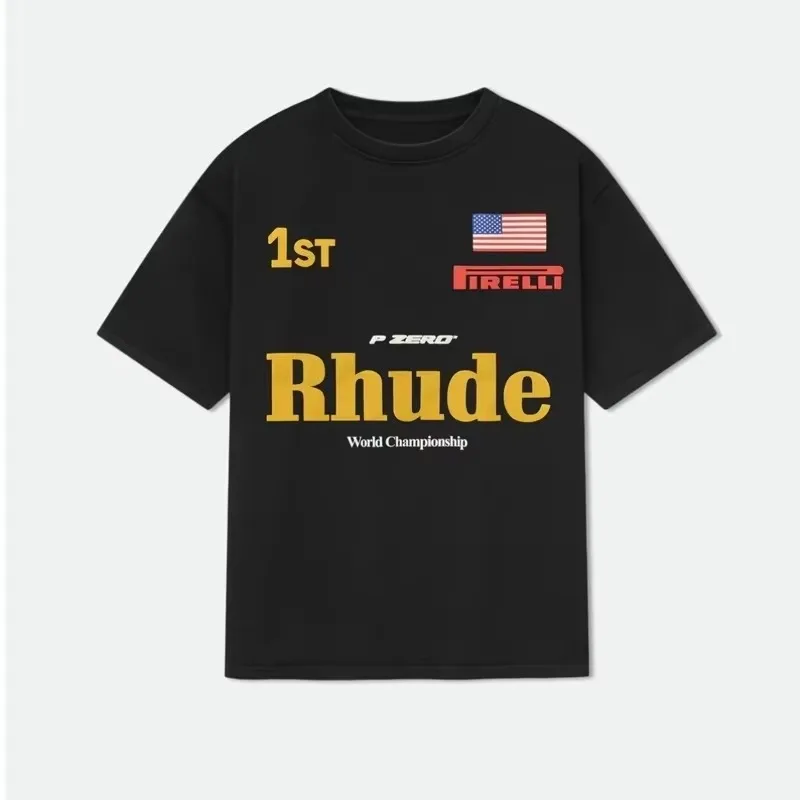2026Retro racing theme pattern T-shirt, classic racing print crew-neck short-sleeved top, relaxed street style racing enthusiast