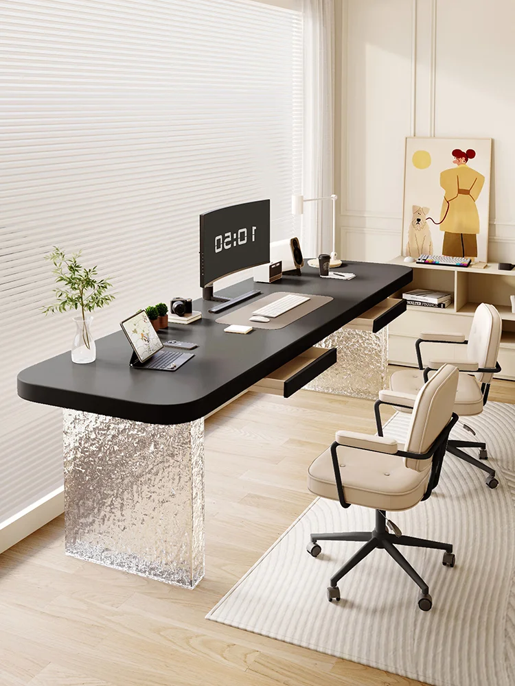 Doppia scriptvania in acrilico، tavolo lungo con vernice in legno masello con Motiv a pietra، tavolo da studio bianco in style #1