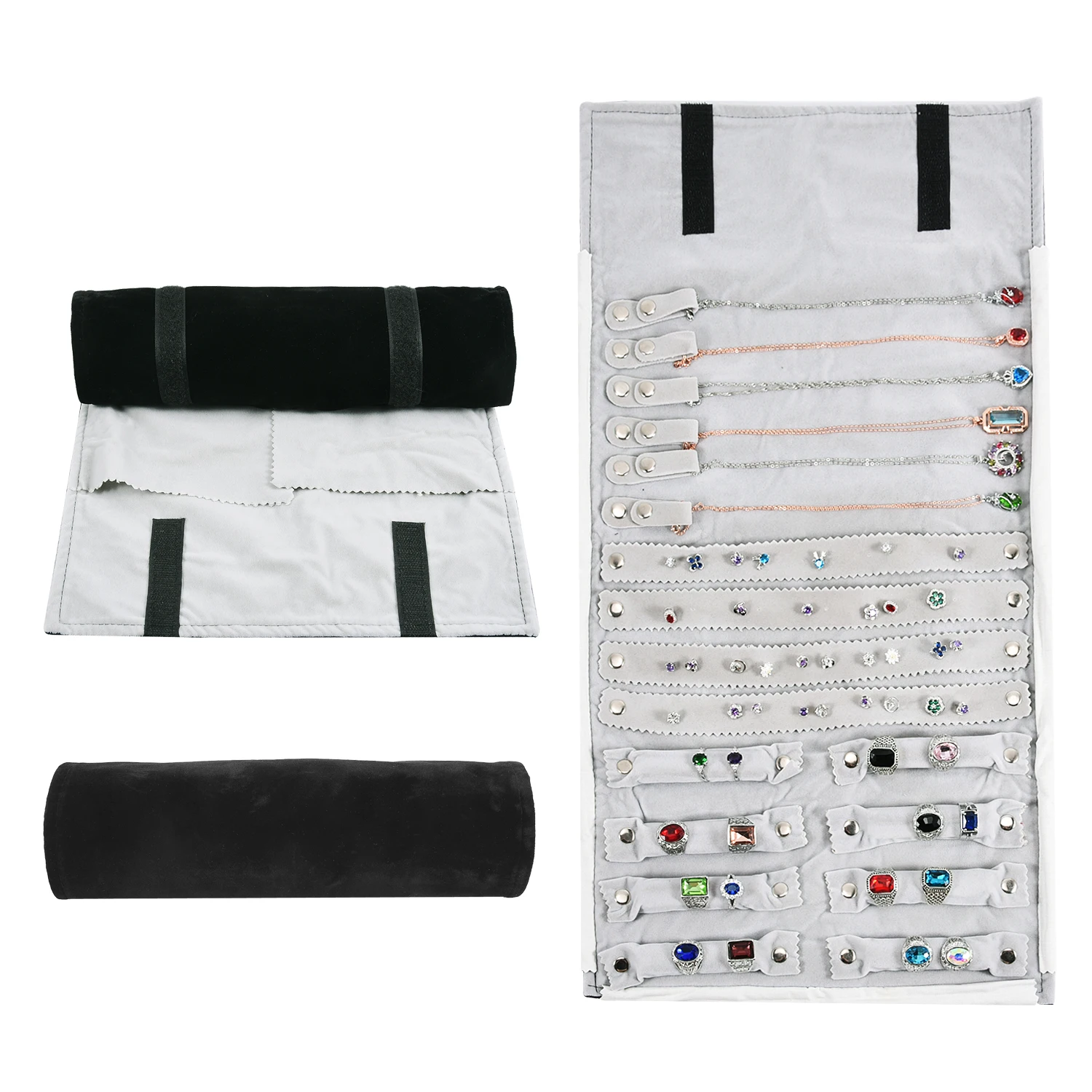 Jewelry Roll Organizer Velvet Travel Jewelry Case for Necklace Earrings Rings and Bracelet Compact Folding Jewellery Storage Bag