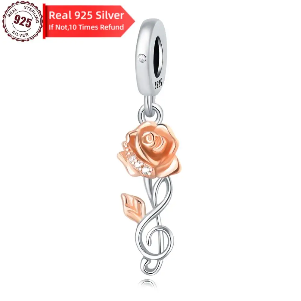

PANPOKI Sterling Silver 925 Rose Flower Pendant Beads Fit Original Fine Bracelet Necklace Charms Women DIY Jewelry Making