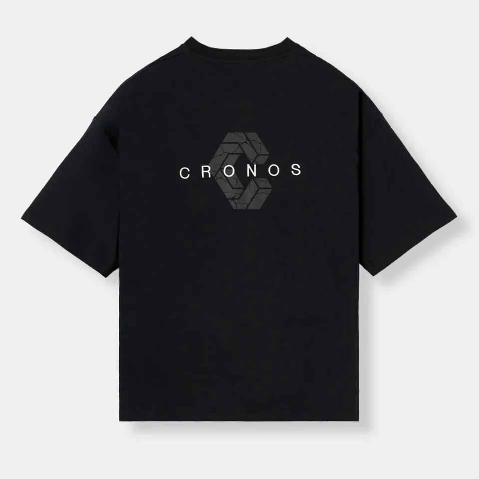 メンズ オーバーサイズ ブラック Tシャツ 「CRONOS」 グラフィック