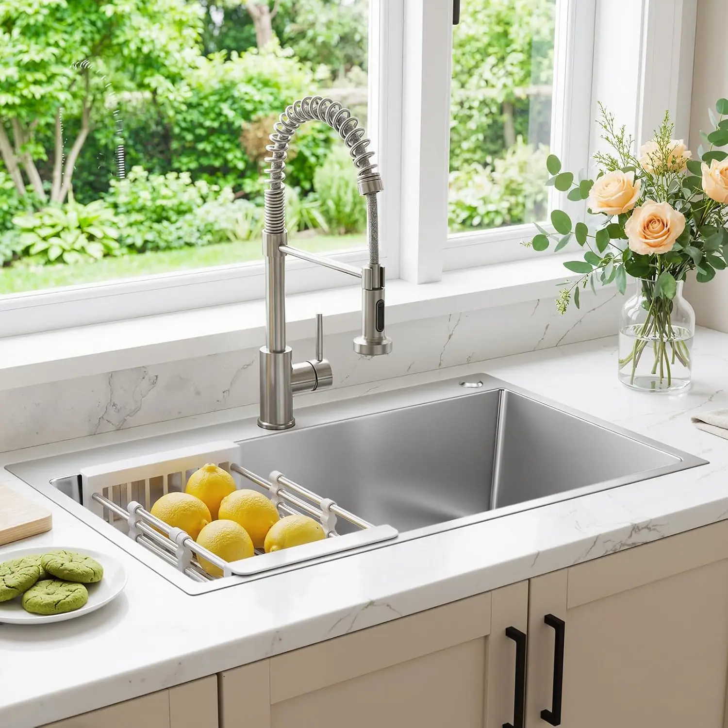 30-inch Single Bowl Workstation Kitchen Sink, Drop-in/Top-Mount Stainless Steel with Nano Coating & Basket Strainer, 30