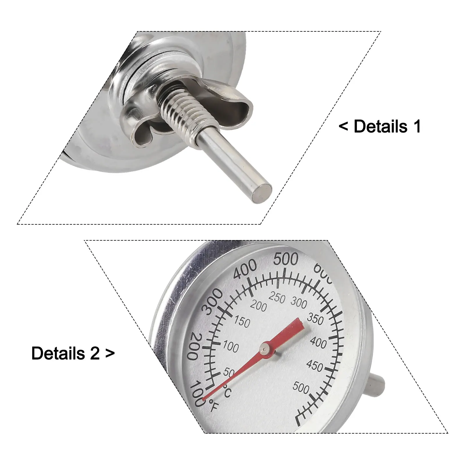 50~500℃ Grill Thermometer 100 ~ 1000 Fahrenheit 50℃~400℃/100F~1000F Celsius 50~500℃ Color: Silver Easy To Install