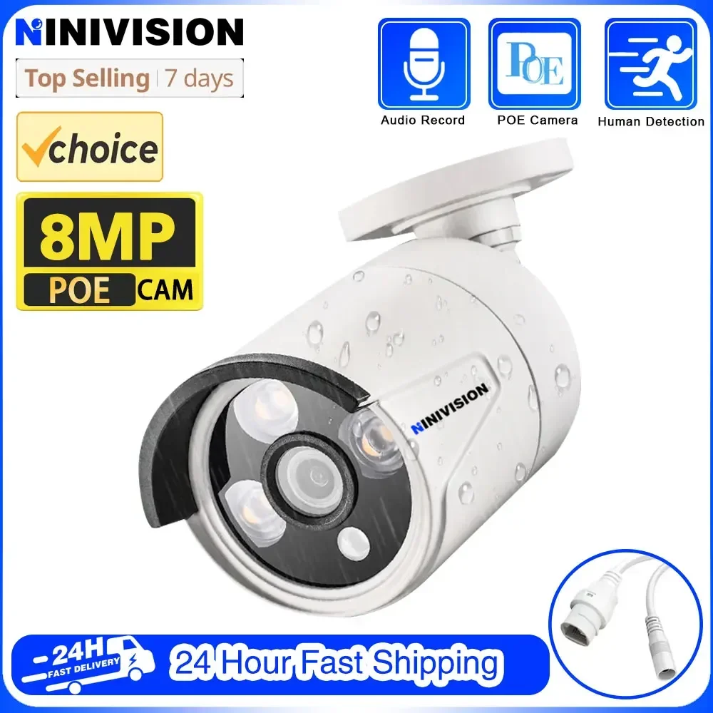 

4K 8MP Security IP Camera For 10CH NVR PoE Audio IP Camera 4K UHD Night Vision Person Detection With MIC Home CCTV IP Camera